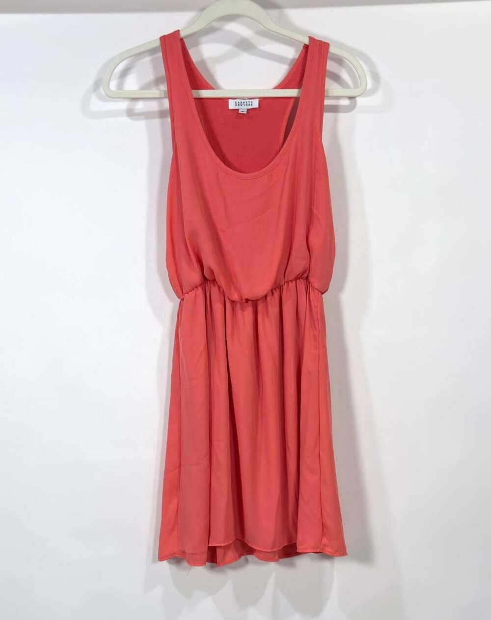 Barneys New York Sleveless Blouson Mini Dress Elastic Waist Coral - Small